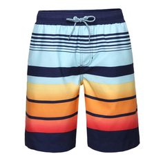 This Rokka&Rolla Men's 8" Stretch Swim Trunks with Mesh Lining, up to Size 2XL is your must have beachwear essential. The men's board shorts have elastic drawstring waistband closure. It is also equipped with UPF 50+ for enhanced UV sun protection. With breathable, mesh fabric to allow you to remain lightweight when swimming. These men's 8" inseam swim trunks with quick-dry microfibers help improve the water-resistance in your swimsuit. It helps dry faster when you are out from the water-based s Striped Swim Trunks For Vacation In Spring, Sporty Striped Swimwear For Beach Season, Blue Bottoms With Contrast Stripes For Summer, Striped Swim Trunks For Swimming, Striped Swim Trunks For Swimming Beachwear, Striped Swim Trunks For Beachwear, Sporty Striped Swim Trunks For Summer, Sporty Striped Swimwear For Vacation, Blue Vertical Stripes Bottoms For Summer