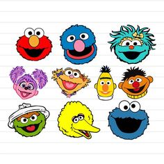 an assortment of cartoon characters from the sesame series, including elmo, cookie monster, oscar