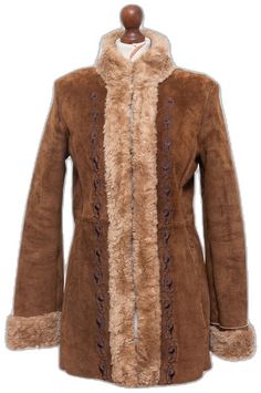 Bohemian Leather Winter Outerwear, Bohemian Leather Outerwear For Winter, Suede Fur Coat For Fall, Fall Suede Fur Coat, Bohemian Brown Outerwear With Faux Fur Lining, Bohemian Brown Fur Coat With Faux Fur Lining, Brown Suede Fur Coat With Faux Fur Lining, Long Sleeve Suede Fur Coat For Winter, Winter Suede Fur Coat With Long Sleeves