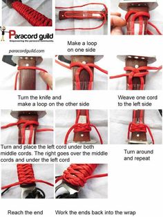 instructions on how to tie a paracord with red rope and scissors for safety