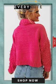 Pink Ribbed Turtleneck Fuzzy Sleeve Knit Sweater Stylish Sweater, Pink Ribbed, Stylish Sweaters, Ribbed Turtleneck, Cozy Sweater, Cozy Sweaters, Knitting Designs, The Pink, Knit Sweater