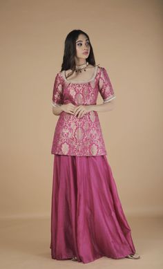 Contemporary indian wear/indo western/gowns/lehenghas/indian wear/designer wear/sarees/wedding wear/bridesmaids Brocade Indian Outfits, Satin Western Outfits, Bridesmaid Outfit Ideas Indian, Saree To Dress Designs, Skirt And Kurti Indian, Kurti Skirt Indian Weddings, Banarsi Gown Design, Banaras Kurti Designs, Wedding Western Outfits