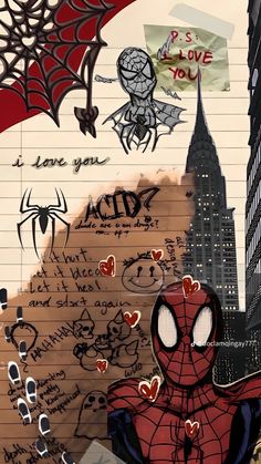 an image of a spiderman with lots of writing on it