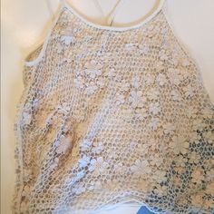 Nwot. Crochet Boho Tank. Creamy Crochet With Faux Pearl Embellishments. Racer Back Straps. Fits Loose Medium Or Large. Can Be Used As A Swim Cover Or Layered. Spring Lace Crochet Top With Lace Work, Spring Crochet Lace Top With Lace Work, Lace Crochet Top For Party, Cream Lace Crochet Top For Spring, Spring Cream Lace Crochet Top, Spring Party Lace Crochet Top, Spring Beige Lace Crochet Top, Spring Cream Crochet Lace Top, Spring Beige Crochet Lace Top