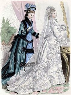 "I love the elegance of the mid 1880's bustle gowns. Not too huge and a nicely defined waist. Fun to wear. Cards are printed on Warm White 80 lb cover stock and come with matching envelopes. They come in three sizes- 3.5\" x 5\" when folded, 4.5\" x 5.5\" when folded, and 5\"x 7\" when folded. They can be ordered in ten packs and you can ad your own message to them. They make great invitations or announcements and can be framed as well. All images are taken from public domain sources from vintag Victorian Wedding Dress With Historical Design, Victorian Wedding Dress With Cancan, Wedding Victorian Dress With Cancan, Victorian Wedding Dress With Attached Cancan, Vintage Victorian Wedding Dress With Crinoline, Vintage Victorian Wedding Dress In Crinoline, Vintage Crinoline Victorian Wedding Dress, Victorian Ball Gown For Debutante Ball, Victorian Ball Gown For Vintage Events