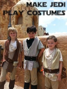 two boys in costumes standing next to each other with text overlay that reads make jedi play costumes