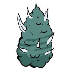 an illustration of a green creature with horns and wings on it's head, sitting down