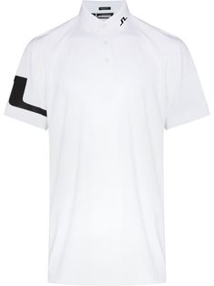 Heath Golf polo shirt from J.Lindeberg featuring white, stretch-design, classic collar, logo-embroidered collar, logo print at the sleeve, front button placket, short sleeves and straight hem. | J. Lindeberg Heath Golf polo shirt Sporty Polo Collar T-shirt For Golf, Moisture-wicking Polo Collar Golf Shirt, Moisture-wicking Polo Collar Golf T-shirt, Functional Collared Polo Shirt For Golf, Sporty Short Sleeve Golf Polo Shirt, Technical Moisture-wicking Short Sleeve Polo Shirt, Sporty Polo Collar Golf T-shirt, Functional Golf Tops With Polo Collar, Sporty Collared Golf Polo Shirt