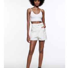 New Zara White Denim High Waisted Paperbag Bermuda Shorts Size 4 If You Have Any Questions, Let Me Know Pet And Smoke-Free Home Thank You For Looking Bundle & Save White Summer Bottoms With Belt Loops, White Bottoms With Belt Loops For Summer, Zara Paperbag Waist Bottoms For Summer, Zara Shorts With Belt Loops For Spring, Trendy White Shorts With Belt Loops, Chic White Shorts With Pockets, White Cotton Shorts With Paperbag Waist, White Cotton Paperbag Waist Shorts, Trendy Paperbag Waist Shorts For Spring