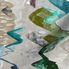 an abstract painting with blue, green and white colors