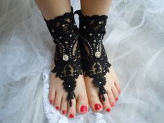 wedding gothic sandals, bridal accessories express shipping Bohemian Black Anklets For Party, Black Bohemian Anklets For Party, Black Ankle Strap Sandals For Wedding, Black Fitted Sandals For Wedding, Fitted Black Sandals For Wedding, Handmade Barefoot Sandals For Party, Gothic Sandals, Barefoot Sandals Wedding, Accessories Gothic