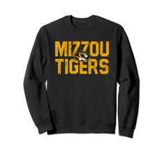 a black sweatshirt with the words mizzou tigers in yellow and white on it