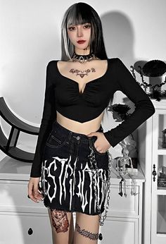 Cyberpunk design pair perfectly with your boots for a cool everyday look, make you more beautiful and hot Pastel Goth Skirt, Gothic Cyberpunk, Goth Skirt, Cyberpunk Design, Gothic Skirt, Gothic Skirts, Dark Outfits, Print Denim, Black Chain