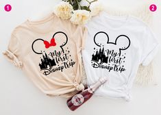 First Time At Disney Shirts, First Time Disney Shirt, Graphic Tee With Letter Print For Disney Trips, Graphic Tee Shirt With Letter Print For Disney Trips, My First Disney Trip Shirt, First Disney Trip Shirt, First Disney Trip, Matching Disney Shirts, Disney Trip Shirts