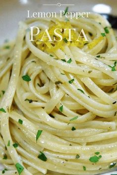 pasta with lemon pepper and parsley on top