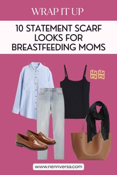 This blog post features 10 stylish outfit ideas for breastfeeding moms, all incorporating statement scarves. Learn how to use these bold accessories to elevate your look while adding a discreet and functional layer for nursing on the go. Bold Accessories, Layering Outfits, Stylish Outfit