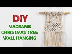 a macrame christmas tree wall hanging on a white wall with the words diy