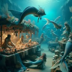 A bustling market located on the seabed, surrounded by coral reefs. Vendors are sea creatures such as mermaid princess , with stalls made of shells and coral.
#undersea, #underseamarket Underwater World Fantasy Mermaids, Undersea Aesthetic, Fantasy Water Creatures, Mermaid City, Underwater Civilization, Underwater Castle, Fantasy Underwater, Under The Sea Creatures, Life Under Water