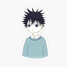 an anime character with black hair wearing a blue sweater sticker on a white background