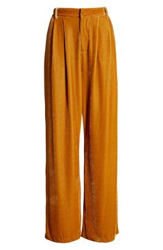 Let your personality shine in these flattering wide-leg pants, designed in rich velvet that's as unexpected and elevated as you are. 30" inseam; 10 1/2" leg opening; 13" front rise; 16" back rise Zip fly with hook closure Side pockets; back welt pockets Unlined 97% polyester, 3% spandex Hand wash, tumble dry Imported Savvy Chic Velvet Wide Leg Pants, Chic Wide-leg Velvet Pants, Velvet Wide Leg Bottoms For Night Out, Fall Velvet Wide Leg Straight Pants, Formal Velvet Wide Leg Bottoms, Fall Velvet Wide Leg Pants, Velvet Wide Leg Pants For Night Out, High-waisted Velvet Pants For Fall, Formal Velvet Bottoms For Fall