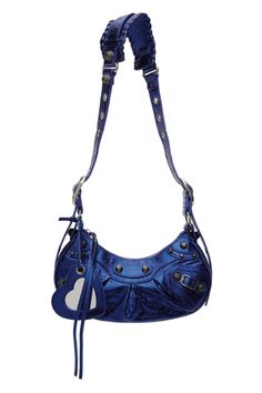 Balenciaga: Blue XS 'Le Cagole' Bag | SSENSE Blue Evening Shoulder Bag With Metal Hardware, Evening Blue Shoulder Bag With Metal Hardware, Balenciaga Sparkly Bag, Purple Balenciaga Bag, Blue Balenciaga Bag, Balenciaga Crossbody Bag, Balenciaga Metallic Purse, City Bag, Balenciaga Bag