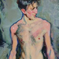 a painting of a man with no shirt on