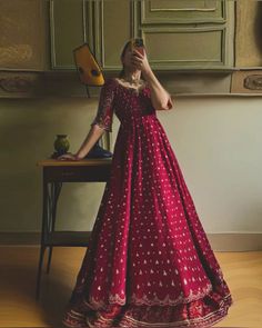 Maroon Red Dress, Bts Seventeen, Madonna Vogue, Novel Books, Painting Scenery, Books Wedding, Shadi Dresses, Desi Wedding Dresses, Lehenga Designs Simple