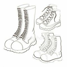 three different types of boots with laces on the top and bottom, one in black and