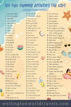 a beach scene with the words 100 fun summer activities for kids