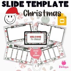 christmas slide templates with santa hat and candy cane