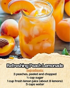 peach lemonade recipe in a mason jar