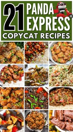 the cover of 21 panda express copycat recipes, including meats and veggies