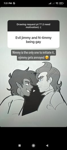 an image of two people in love texting on their cell phones with the caption'evil jimmy and fimmy being gay '