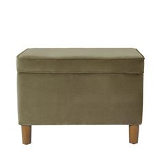 the footstool is upholstered and has a wooden frame on it's legs