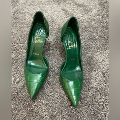 You Are Classy And These Shoes Show It! Only Worn Twice. Like New, Excellent Condition, And I Had The Clear Protectors Put On The Soles, So You Won’t Slip!! They Are Beautiful Shoes, Size 37 Euro. Size 7 Comes With 1 Dust Bag. Luxury Green Patent Leather Heels, Green Slingback Pumps With 4-inch Heel For Formal Events, Green Medium Width Slip-on Heels, Green Christian Louboutin Heels, Green Slingback Pumps With 4-inch Heel For Evening, Shoe Show, Christian Louboutin Shoes, Women's Pumps, Beautiful Shoes