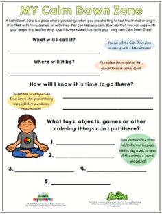 a printable worksheet for children to learn how to use the game my calm down zone