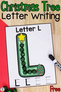 a christmas tree letter l writing activity for kids