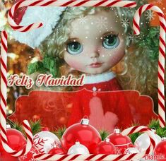 a christmas card with an image of a doll