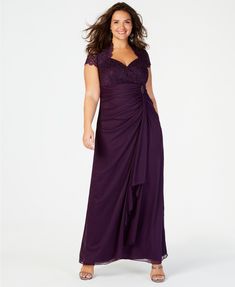 Ruched Gown, Macys Women, Plus Size Gowns, Lace Formal Dress, Eggplant Purple, Gowns Online, Review Dresses, Dresses Women, Lace Bodice