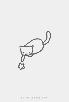 a black and white drawing of a cat playing with a star