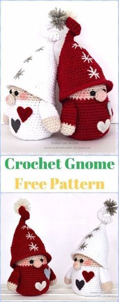 two crocheted gnomes with hats and mittens