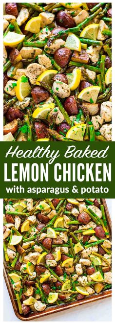 healthy baked lemon chicken with asparagus and potatoes