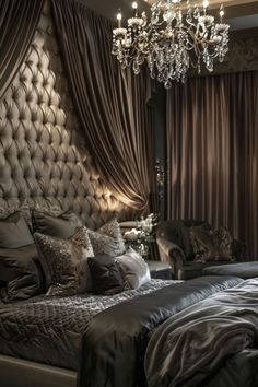 Dramatic bedroom with a luxurious, tufted headboard as the centerpiece. Fresh Bedroom Decor, Fall Bedroom Ideas, Fresh Bedroom, Next Bedroom, Cozy Fall Bedroom, Living Room Decor Colors, Luxury Bedroom Design, Bedroom Decor Inspiration, Fall Bedroom