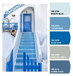 the stairs are painted in shades of blue and white