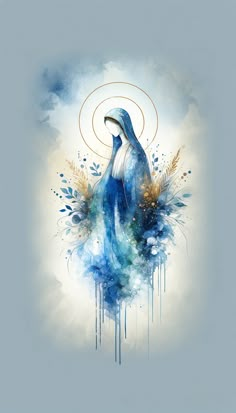 an artistic painting of a blue bird with gold accents