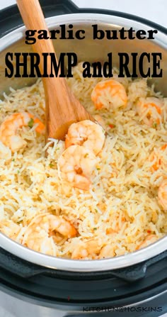 garlic butter shrimp and rice in an electric pressure cooker