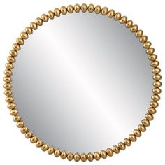 a gold beaded round mirror on a white background with clipping for text or image