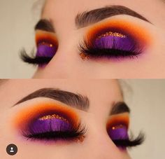 Orange Eyeshadow Looks, Halloween Eyeshadow, Makeup Orange, Orange Eye Makeup, Halloween Make-up Looks, Orange Eyeshadow, Glam Glow