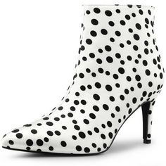 Step back in time with these outstanding shiny polka dots ankle boots, which lend playful texture to this lively boot with high heel for elegant charming. With a pointed toe, stiletto heel and your top, perfect addition to your footwear collection. Polka Dots High Heel ; Ankle Boots;Stiletto Heel;Side Zip;Occasion: Party, Office, Casual, Christmas Days, Dating, Evening;Vamp: Satin; Outsole: Rubber; Heel: ABS;Heel Height: 3 1/3 inches; Shaft Height: 3 8/9 inches. Purple Ankle Boots, Purple Boots, Ankle Boots Dress, White Ankle Boots, High Heel Ankle Boots, Casual Work Wear, Boots White, Womens Stilettos, Closed Toe Shoes