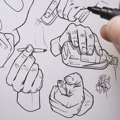 a person drawing different types of objects on paper